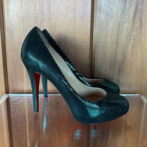 Christian Louboutin Pigalle 100 Turquoise S Square Suede Pumps Size 6.5/7 (37)